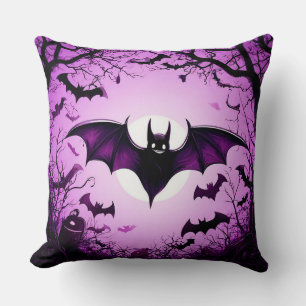 Cojín Decorativo Murciélago de Halloween volando sobre un cielo ilu