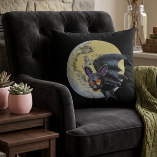 Cojín Decorativo Murciélago de Luna Llena de Halloween Borracho Div