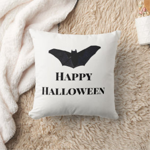 Cojín Decorativo Murciélago negro feliz Halloween agregar texto nom