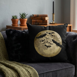 Cojín Decorativo Murciélagos de la Cosecha de Halloween en Luna Lle