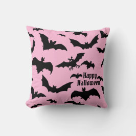 Cojín Decorativo Murciélagos rosados y negros de Halloween