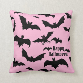 Cojín Decorativo Murciélagos rosados y negros de Halloween