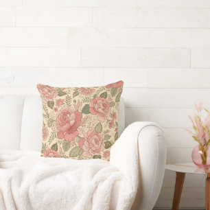 Cojín Decorativo Musa Floral Polvorienta - Estilo Batik Rosa Polvo