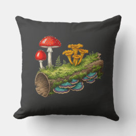 Cojín Decorativo Mushroom Log Fantasy Fungi Illustration