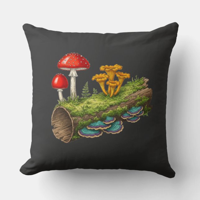Cojín Decorativo  Mushroom Log Fantasy Fungi Illustration (Anverso)