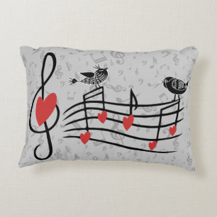 Cojín Decorativo Music Love Birds en notas musicales grises