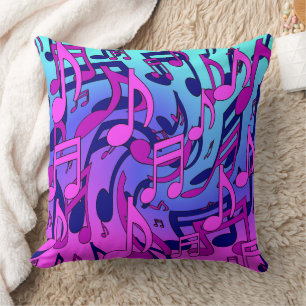 Cojín Decorativo Music Notes Lively Pink Blue Purple Aqua Pattern