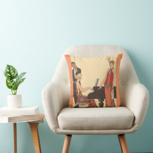 Cojín Decorativo Música antigua, pianista de Art Deco músico cantan