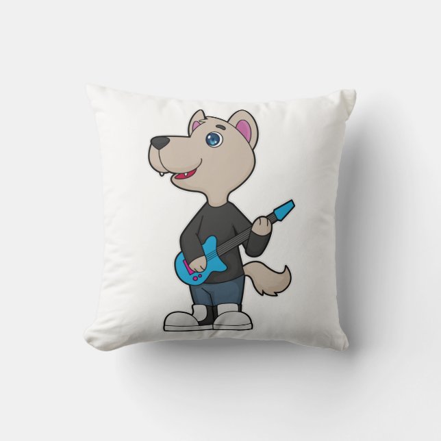 Cojín Decorativo Música De Guitarra De Perro (Anverso)
