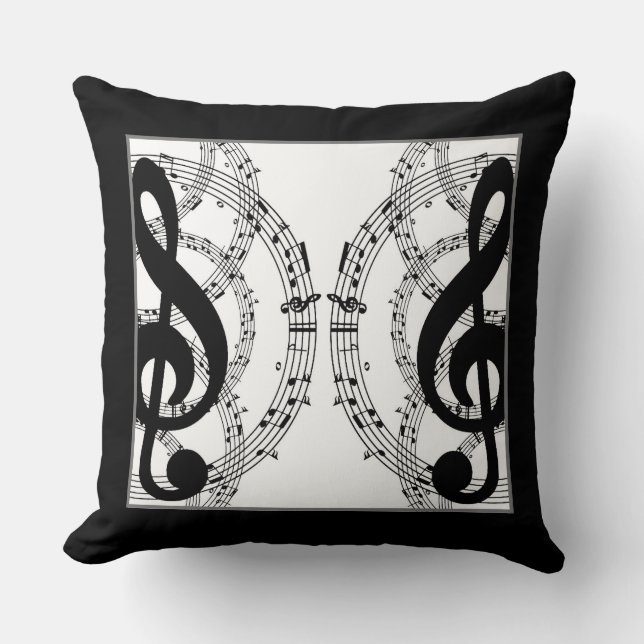 Cojín Decorativo Música de imagen de espejo reversible en blanco y  (Anverso)
