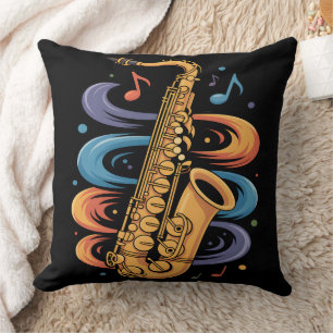 Cojín Decorativo Música de Saxofón Colorida Flujo Jazz Instrumento
