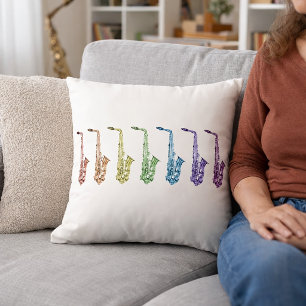 Cojín Decorativo Música de Saxofones Arcoíris