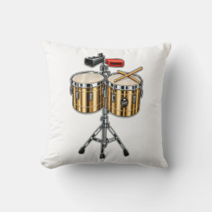 Cojín Decorativo Música de Tambor Timbale y Palillos Cruzados Percu