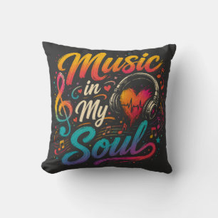 Cojín Decorativo Música en mi Alma Auriculares Coloridos Corazón