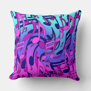 Cojín Decorativo Música Hermosa Notas Animadas Rosa Púrpura Azul Aq