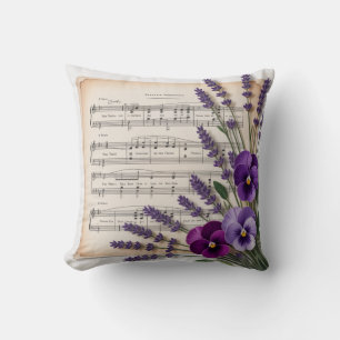 Cojín Decorativo Música Vintage y Pensamientos de Lavanda Floral