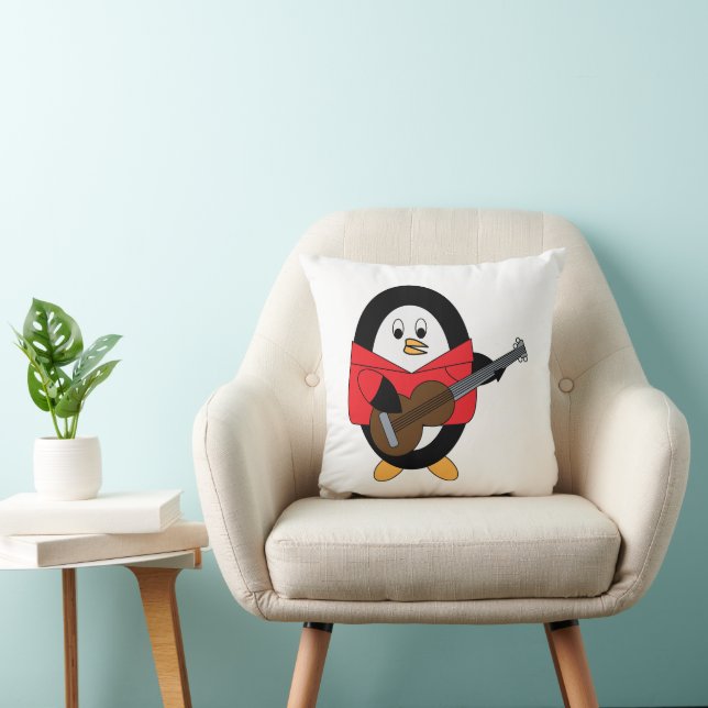 Cojín Decorativo Músico pingüino de guitarra (Silla)