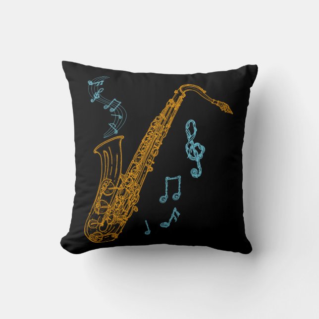 Cojín Decorativo Músico saxofón Jazz Music Art (Anverso)