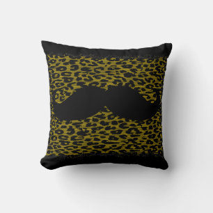 Cojín Decorativo Mustache negro en piel de leopardo