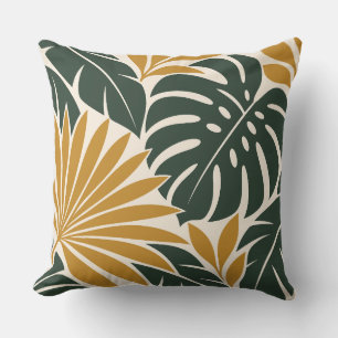 Cojín Decorativo Mustard Green Tropical Leaf Silhouette