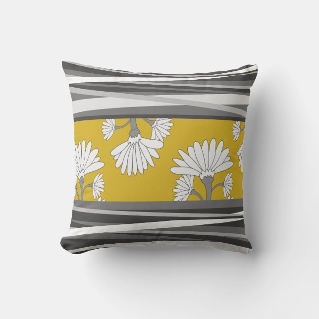 Cojín Decorativo Mustard Greyscale Abstract Floral (Anverso)