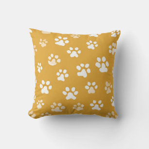 Cojín Decorativo Mustard Yellow Paw Print Throw Pillow-Cute Dog cat