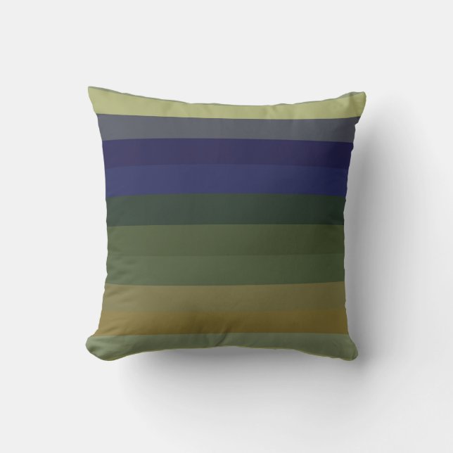 Cojín Decorativo Muted Sage Blues & Olive Green Stripes  (Anverso)