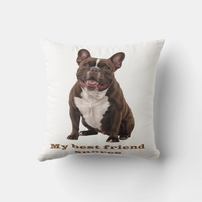 Cojín Decorativo My Best Friend Snores – Brown French Bulldog Throw (Reverso)