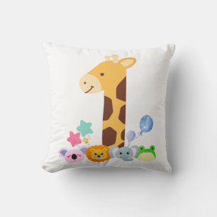 Cojín Decorativo My First Birthday. Giraffe and Happy Animals Desig