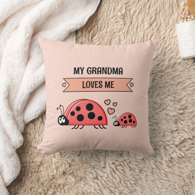 Cojín Decorativo My Grandma loves me ladybugs peach baby (Manta)