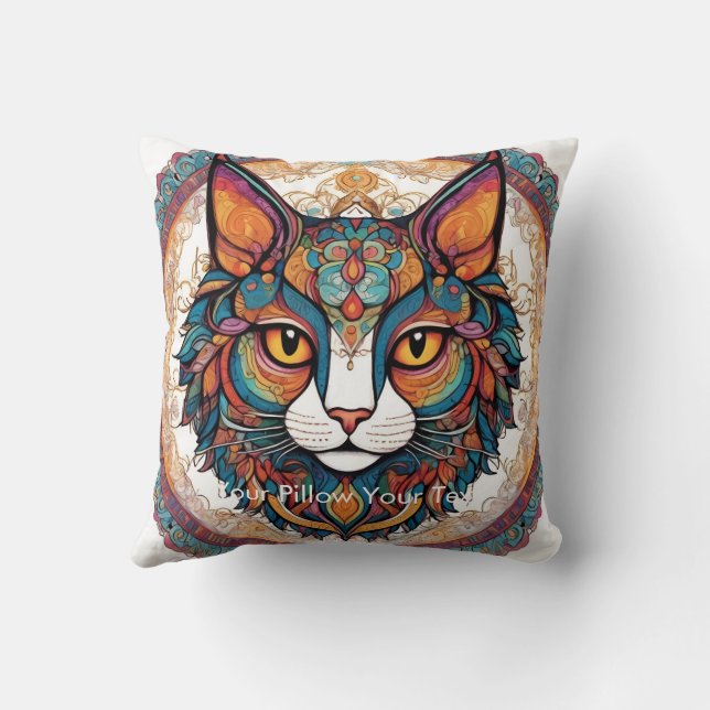 Cojín Decorativo Mystic Boho Feline Mandala (Reverso)