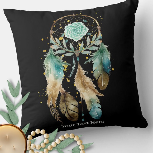 Cojín Decorativo Mystic Dreamcatcher Yoga espiritual metafísico (Watercolor Dreamcatcher Pillow in Black)