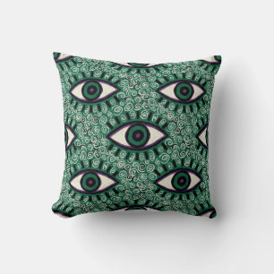 Cojín Decorativo "Mystic Emerald Eyes" - Psychedelic Swirl Seamless