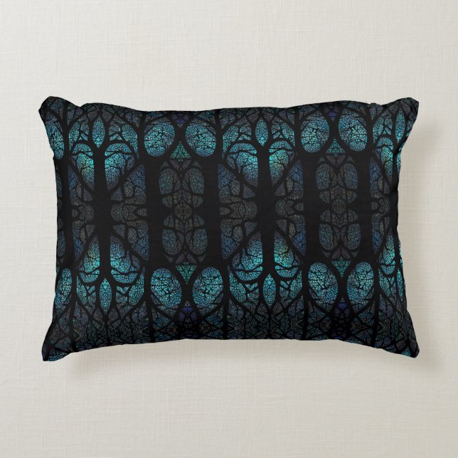 Cojín Decorativo Mystic Forest Mosaic Blue & Black pattern (Anverso)