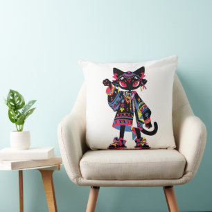 Cojín Decorativo Mystic Kawaii Cat – Camiseta Tribal Espiritual Col