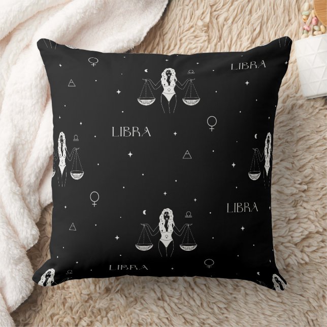 Cojín Decorativo Mystical Libra Zodiac Pattern in Black and White (Manta)