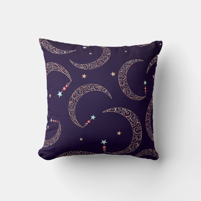 Cojín Decorativo Mystical Purple Gold Filigree Moon Celestial (Anverso)