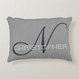 Cojín Decorativo N Nombre Personalizado Inicial Negro Blanco Gris