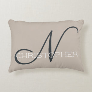 Cojín Decorativo N Nombre Personalizado Inicial Neutral Tan Taupe
