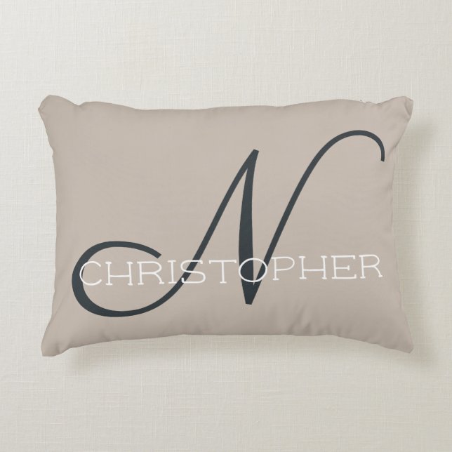 Cojín Decorativo N Nombre Personalizado Inicial Neutral Tan Taupe (Anverso)