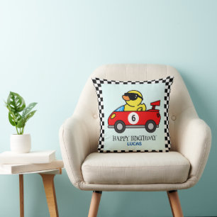 Cojín Decorativo Nacimiento Carrera de pato carros rojo niño nombre
