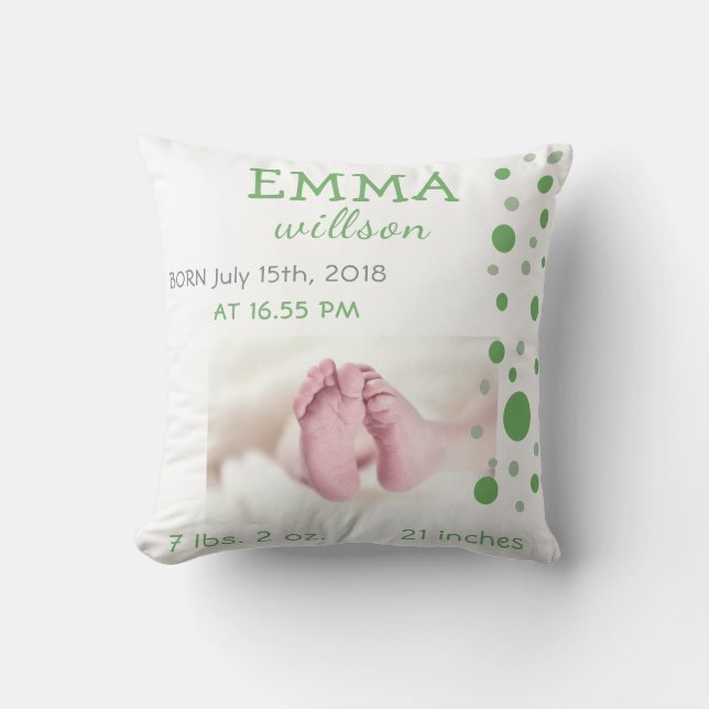 Cojín Decorativo Nacimiento de bebé Estadísticas de Círculos verdes (Anverso)