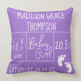 Cojín Decorativo Nacimiento de una bebé personalizada púrpura
