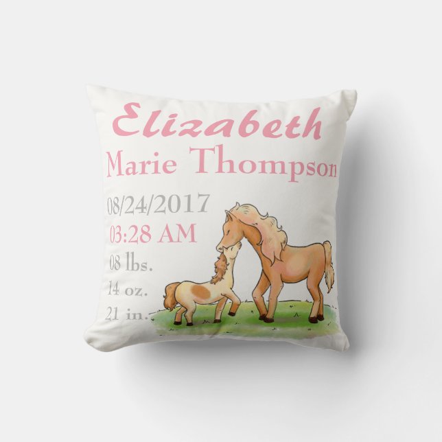 Cojín Decorativo Nacimiento ecuestre de la invitación del bebé del (Anverso)