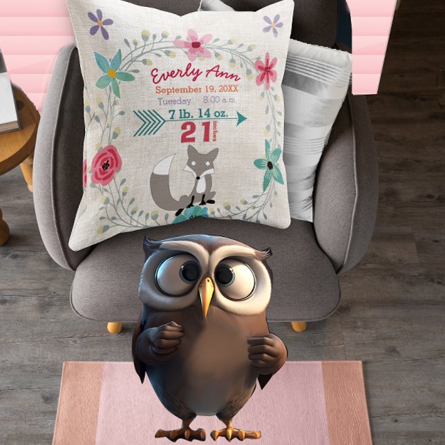 Cojín Decorativo Nacimiento Estadísticas Bebé Niña Criaturas de Woo (Subido por el creador)