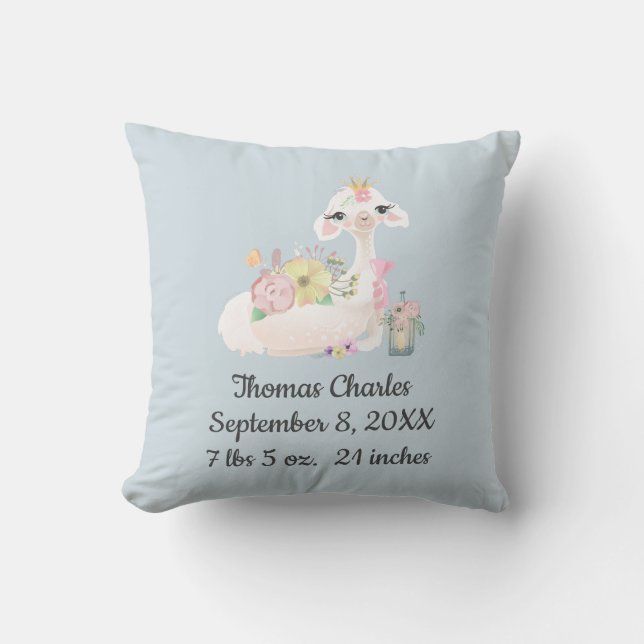 Cojín Decorativo Nacimiento Estadísticas Blue Llama Blanca Llama Ni (Anverso)