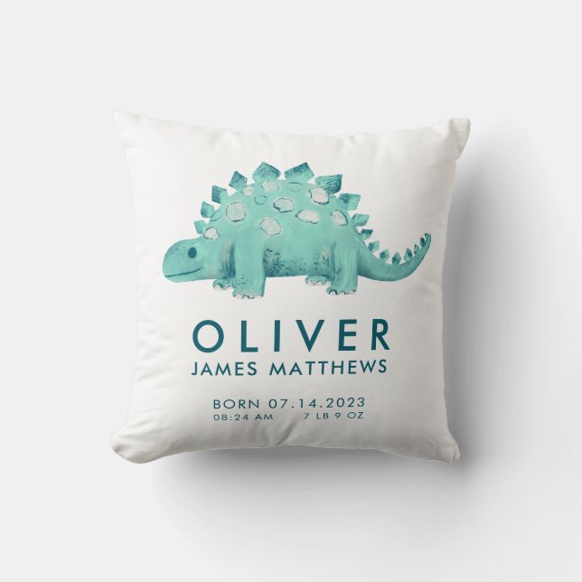 Cojín Decorativo Nacimiento Estadísticas Dinosaurios Niños Bebés (Anverso)