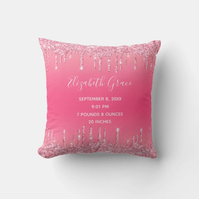 Cojín Decorativo Nacimiento Estadísticas Purpurina de goteo rosa Ni (Anverso)