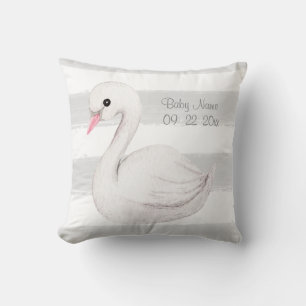Cojín Decorativo Nacimiento personalizado con guión gris de cisne b