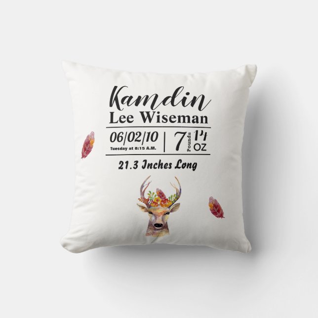 Cojín Decorativo Nacimiento personalizado Pillow boho ciervo Cabeza (Anverso)